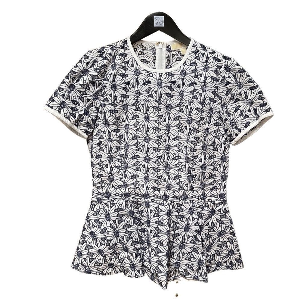 🌟70% OFF🌟NEW 🌟Michael Kors🌟Blue Carved Cotton Short Sleeve Top